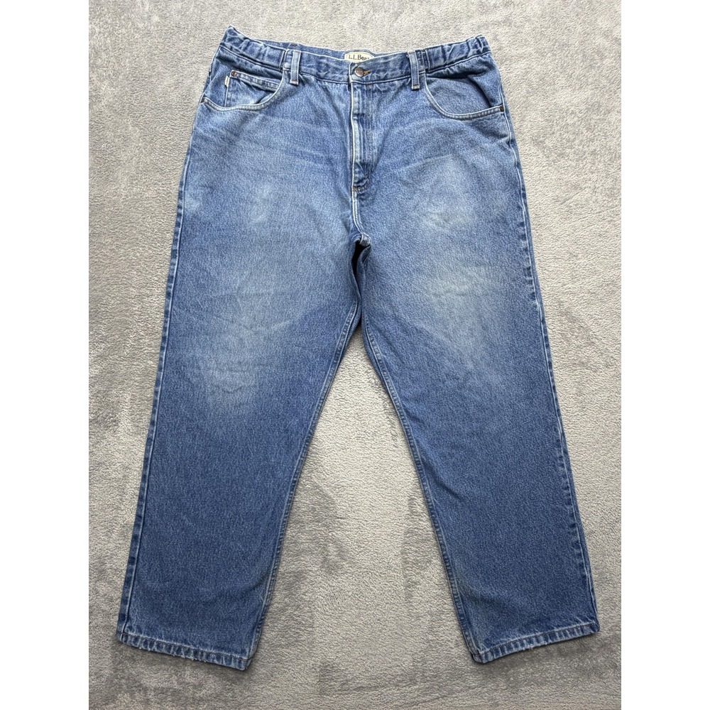 L.L. Bean Jeans Mens‎ Measured 38x28 Blue Relaxed Straight Denim Elastic Waist